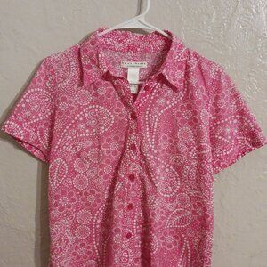 Crazy Horse Vintage Short Sleeve Floral Button Down Women's Shirt.